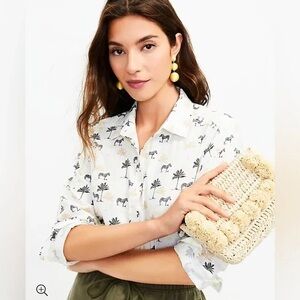 NWOT💥Loft Zebra Palm Tree White Patterned Shirt